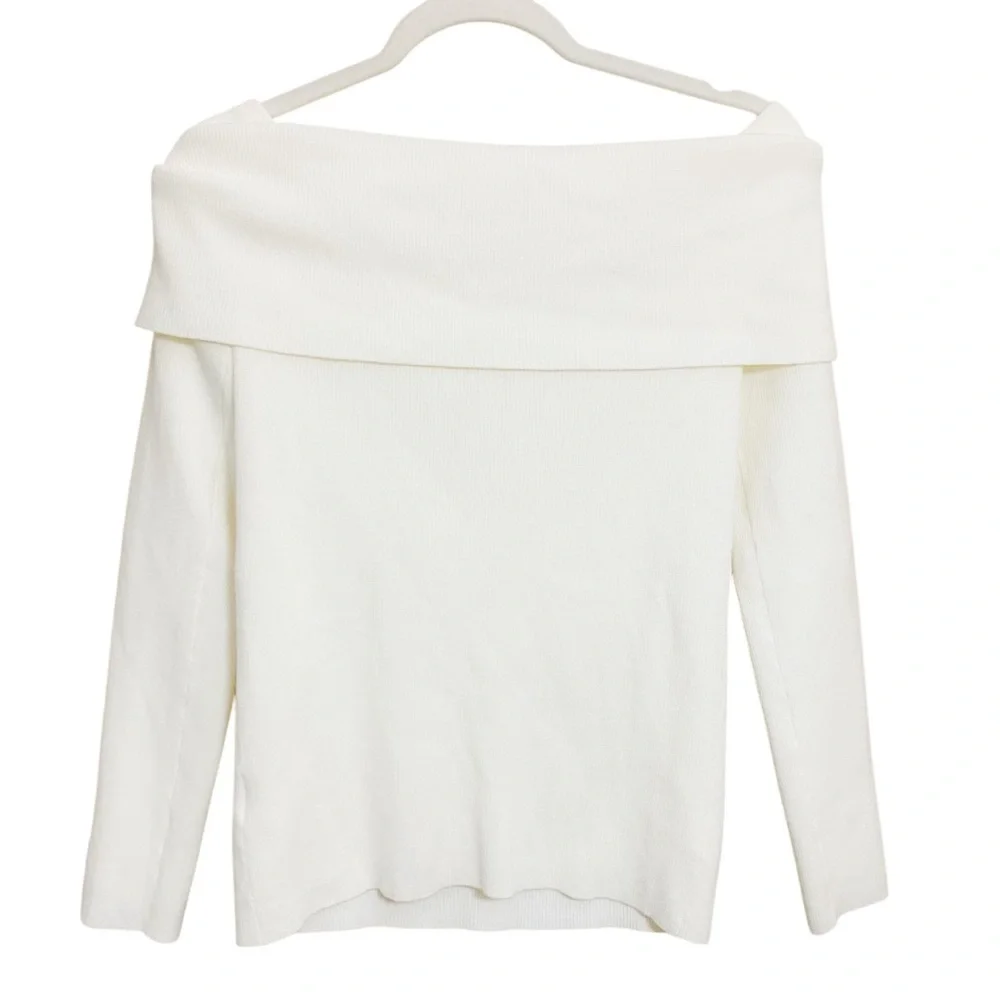 Aritzia Wilfred Nola Off The Shoulder Cream White Ribbed Knit Sweater Size Large - Picture 4 of 10